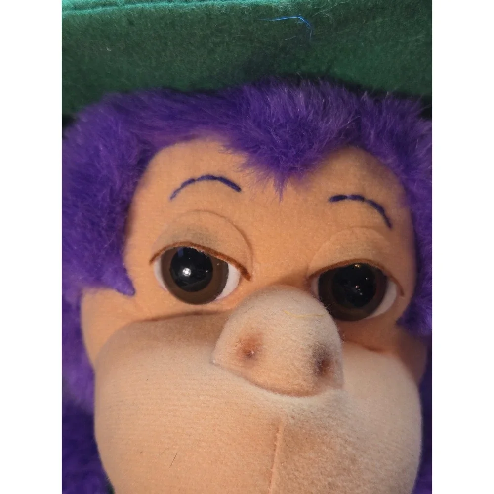 Vintage 1998 Wisharoo Park Purple Monkey Plush Bestever Inc Green Hat Yellow Bow
